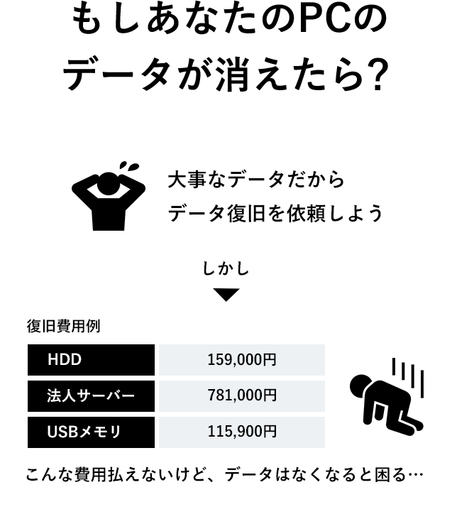 もしあなたのPCのデータが消えたら？大事なデータだからデータ復旧を依頼しよう！しかし・・・こんな費用払えないけど、データはなくなると困る