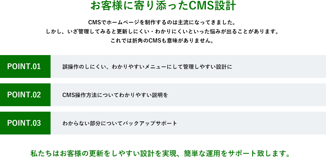 お客様に寄り添ったCMS設計